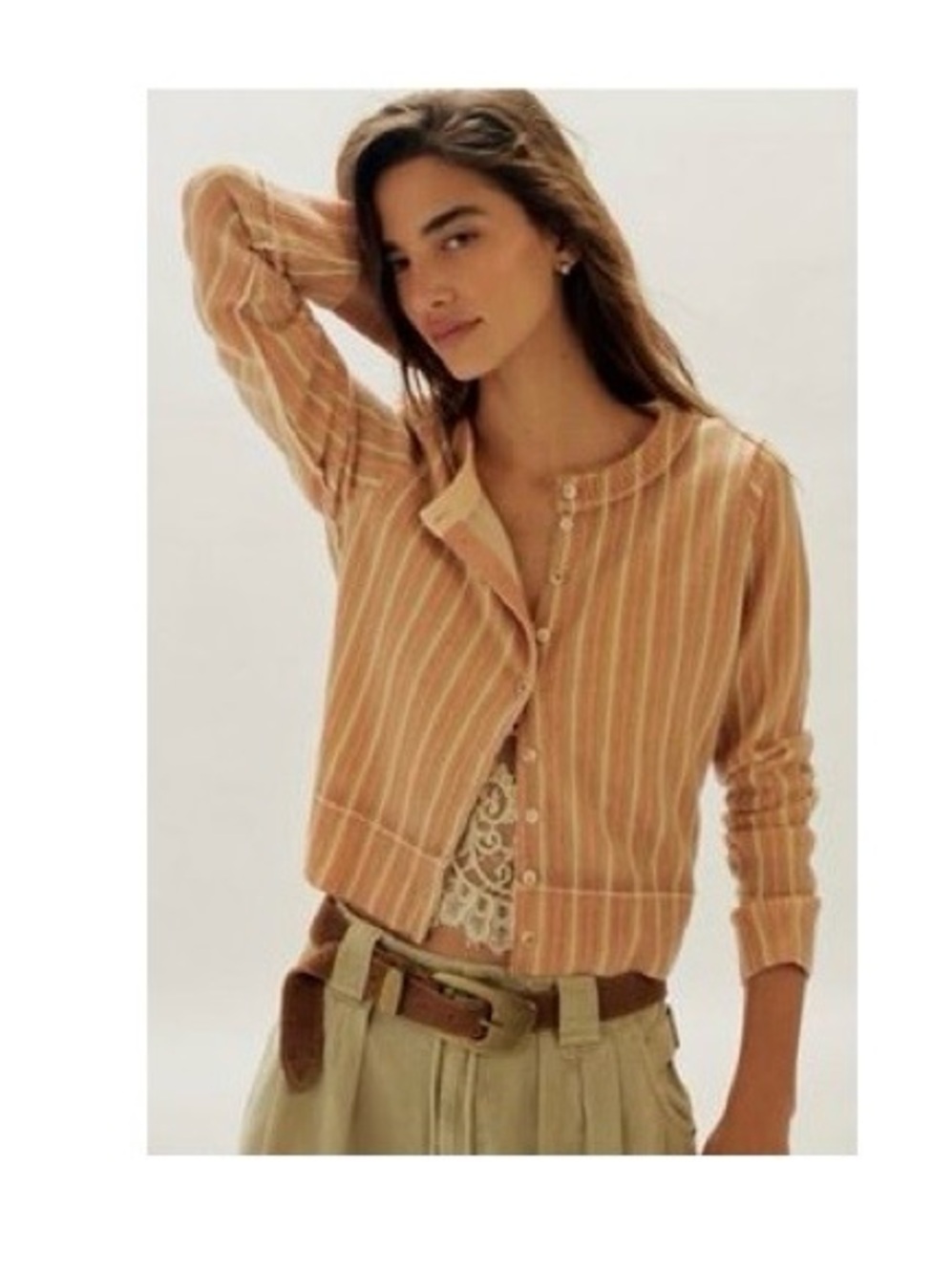 Free People Nocturnal Patterned Cashmere Cardi Peach Striped